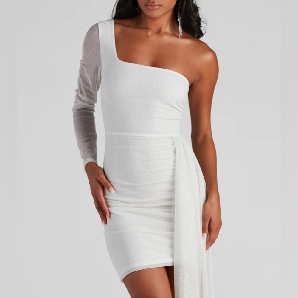 Scarlet Formal Glitter Drape Dress - White